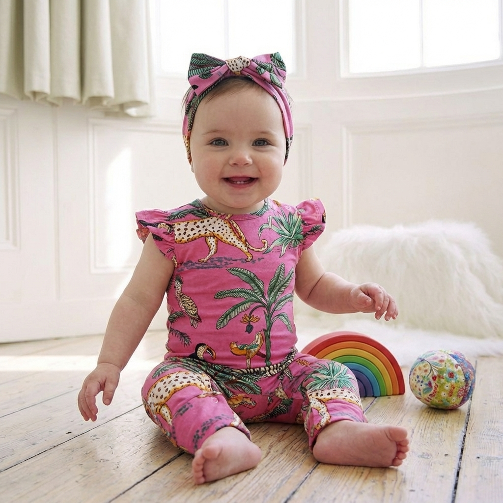 Pink Safari Short Sleeve Jumpsuit