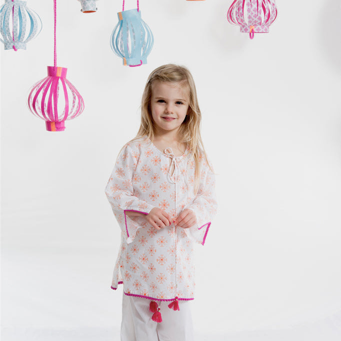 Kerala Orange Block Print Kaftan