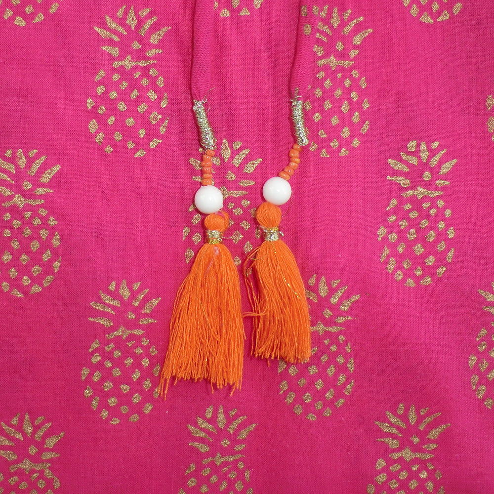 Hot Pink Kaftan With Gold Pineapple Print