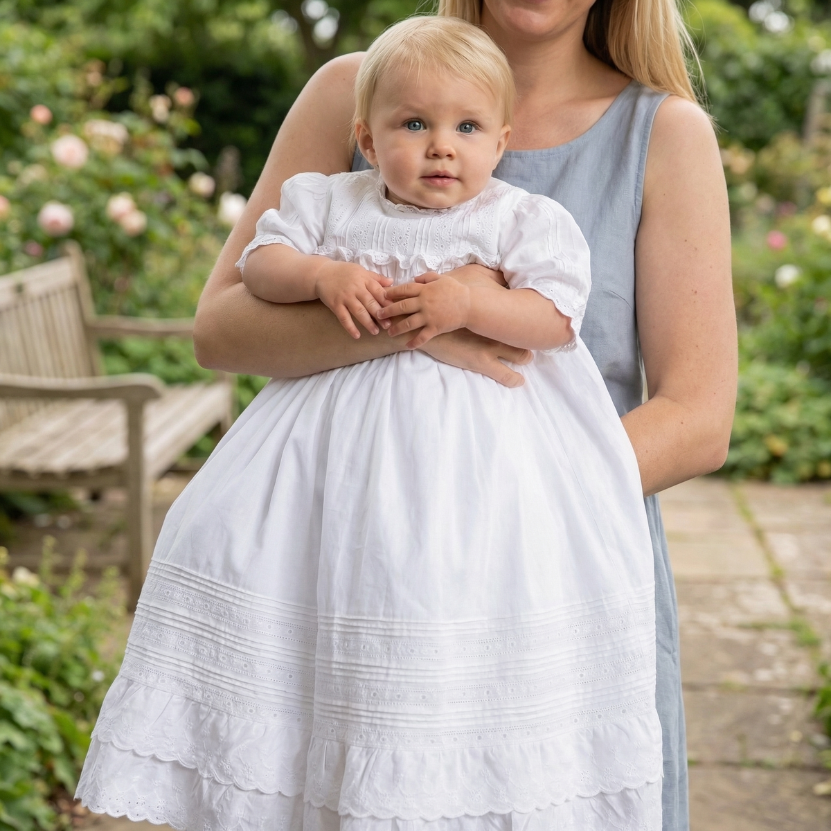Weißes besticktes Taufkleid