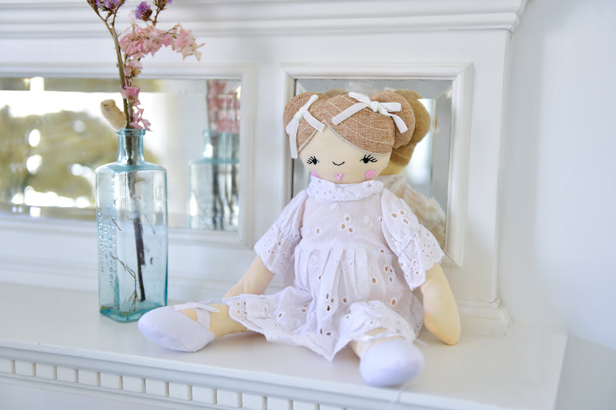35cm Craft Doll Wearing White Embroidered Dress