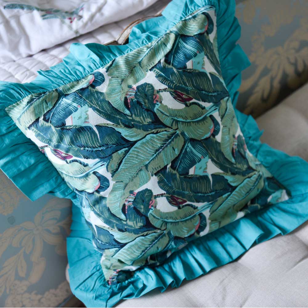 Green Leaf Print Square Cushion With Pad 45cm