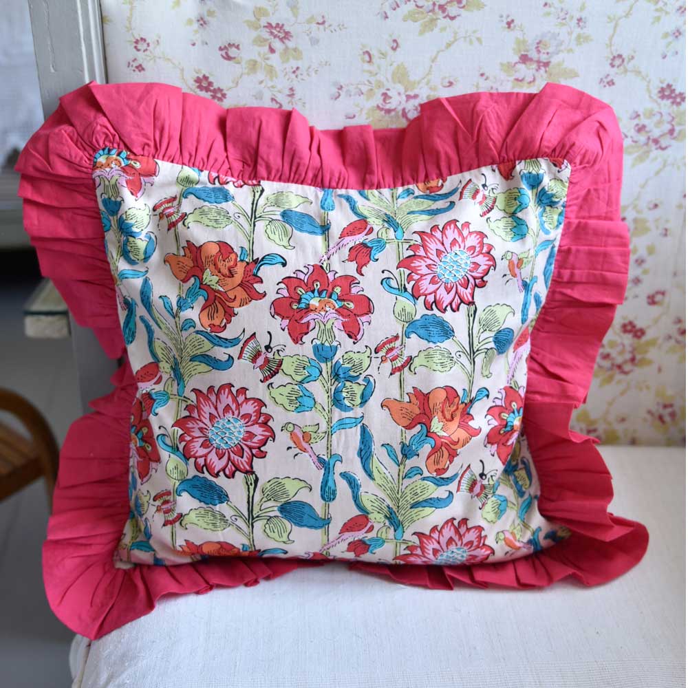 Floral Garden Print Square Cushion With Pad 45cm