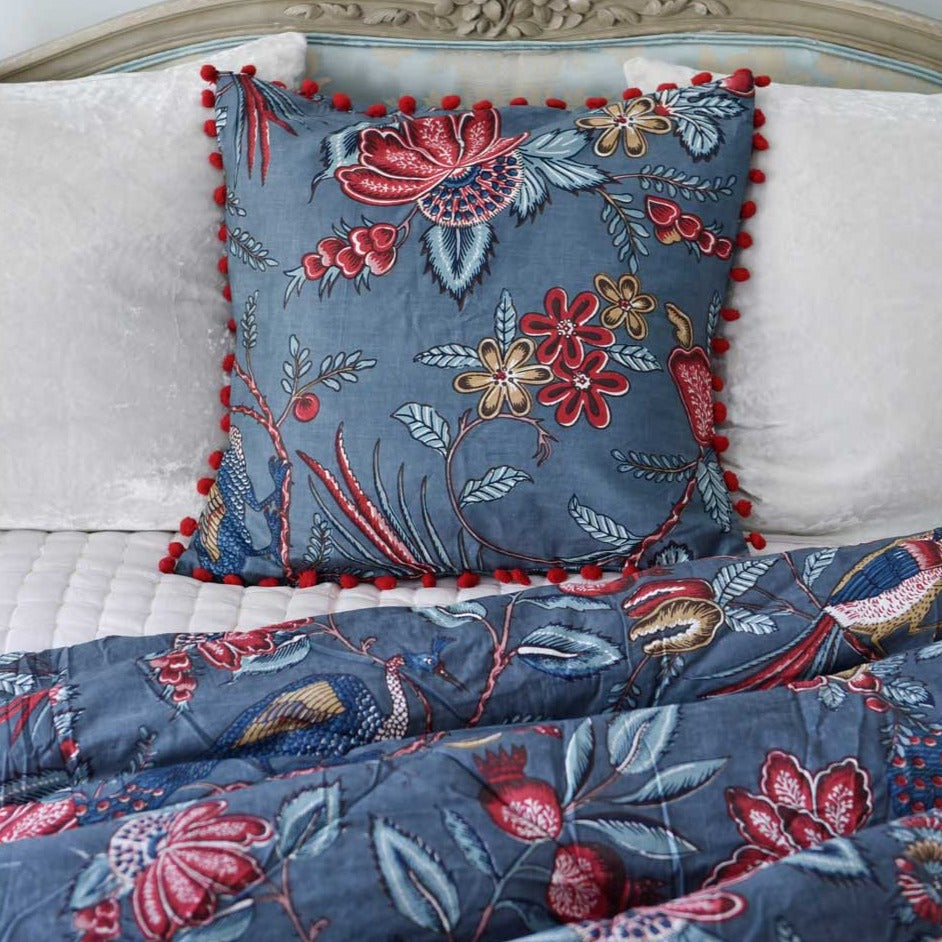 Grey Fruit Bird Square Cushion With Pad 45cm