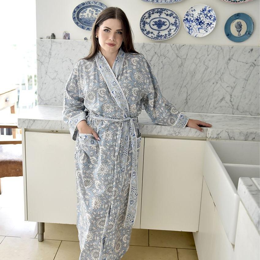 Cornflower Blue Floral Print Dressing Gown Cornflower Blue Floral Print Dressing Gown