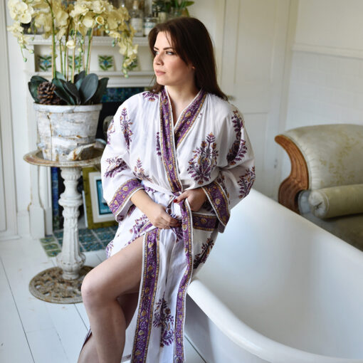 purple floral dressing gown Men's Dressing Gown Smoking Jacket Robe Dark Purple Floral Jacquard Cotton Extra Long Warm