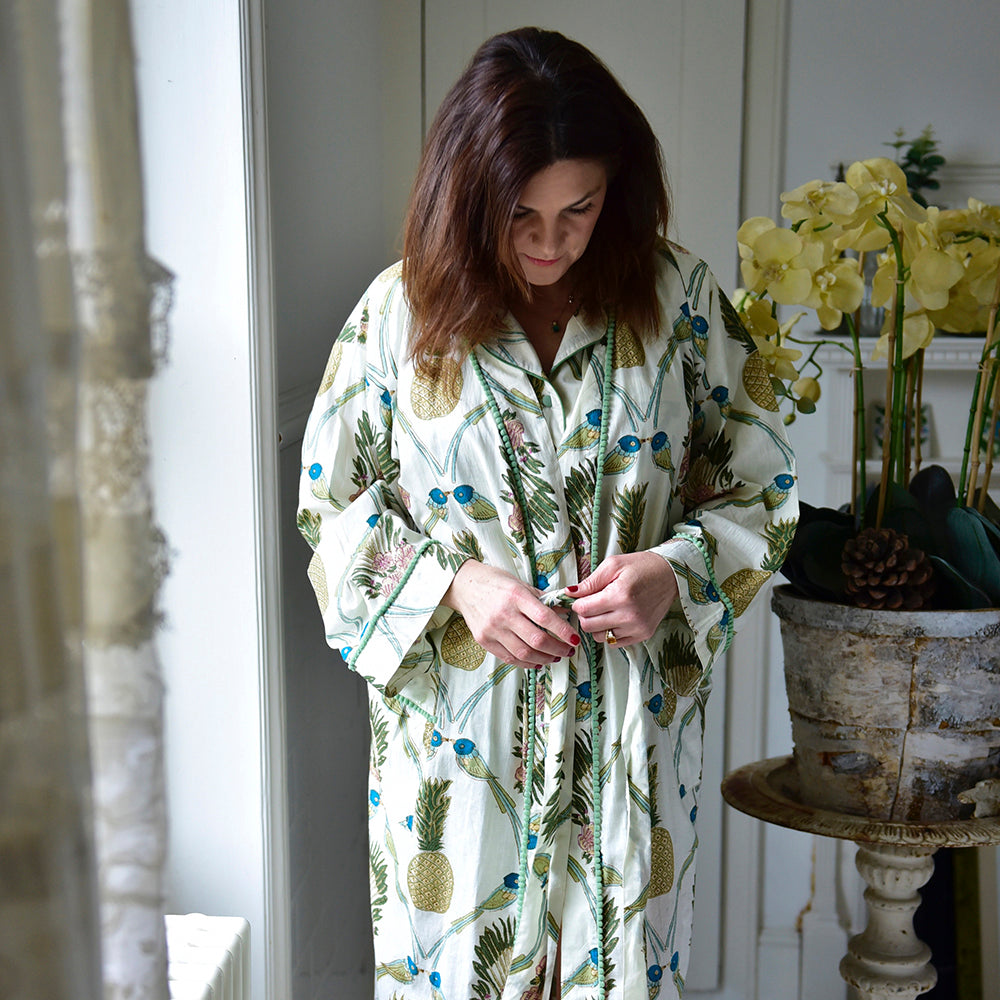 Bluebird & Pineapple Print Dressing Gown