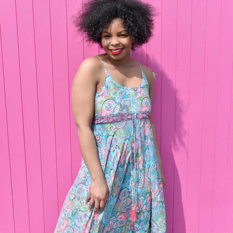 ‘Harmony’ Colourful Floral Strappy Viscose Dress