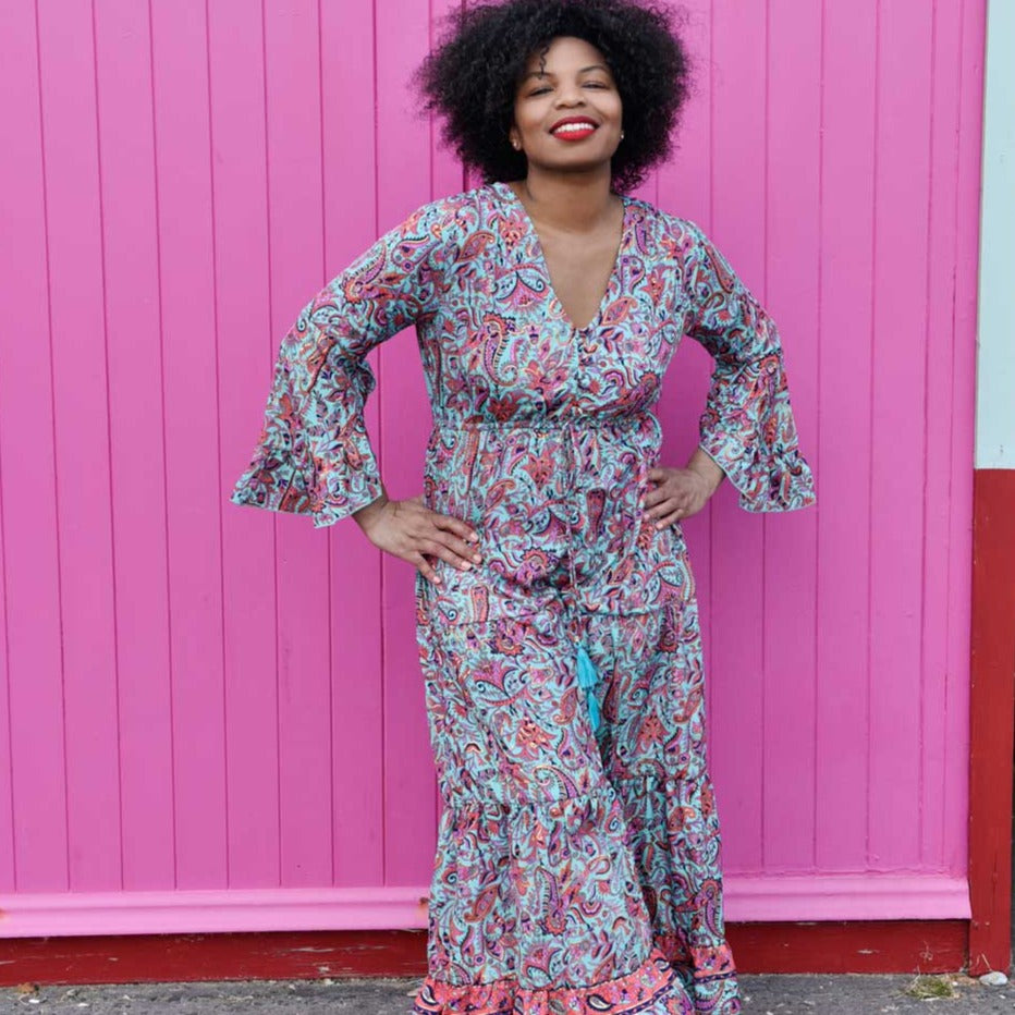 ‘Arianna’ Floral Long Flounced Viscose Dress