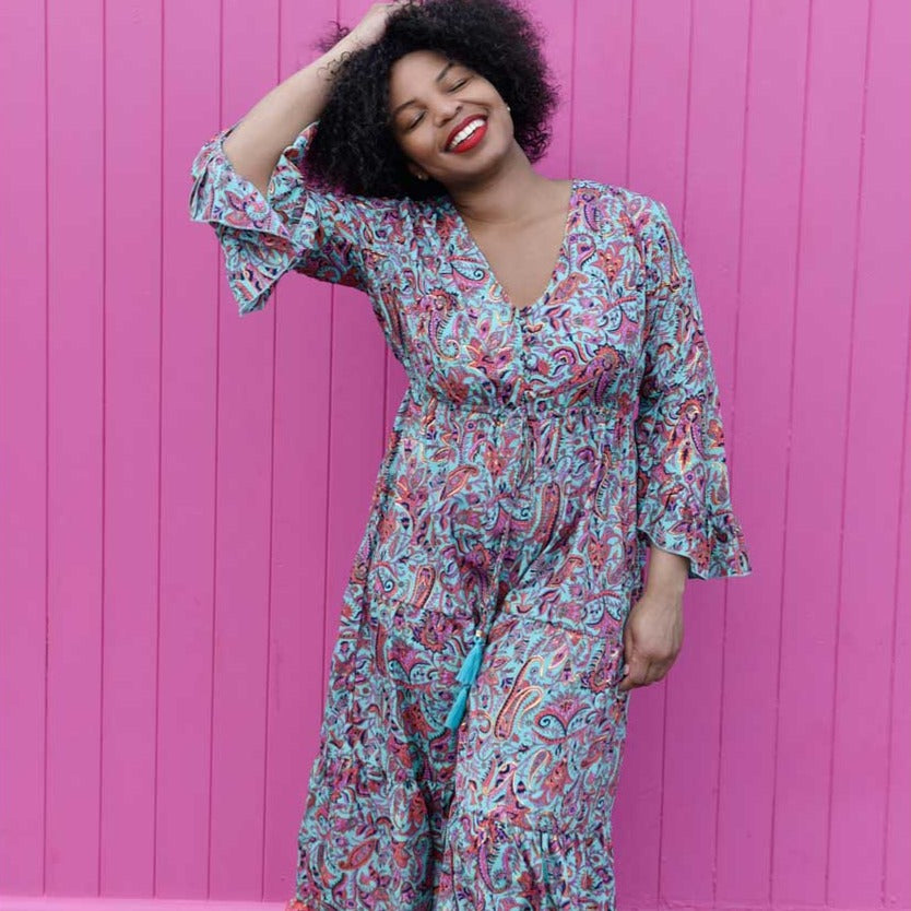 ‘Arianna’ Floral Long Flounced Viscose Dress