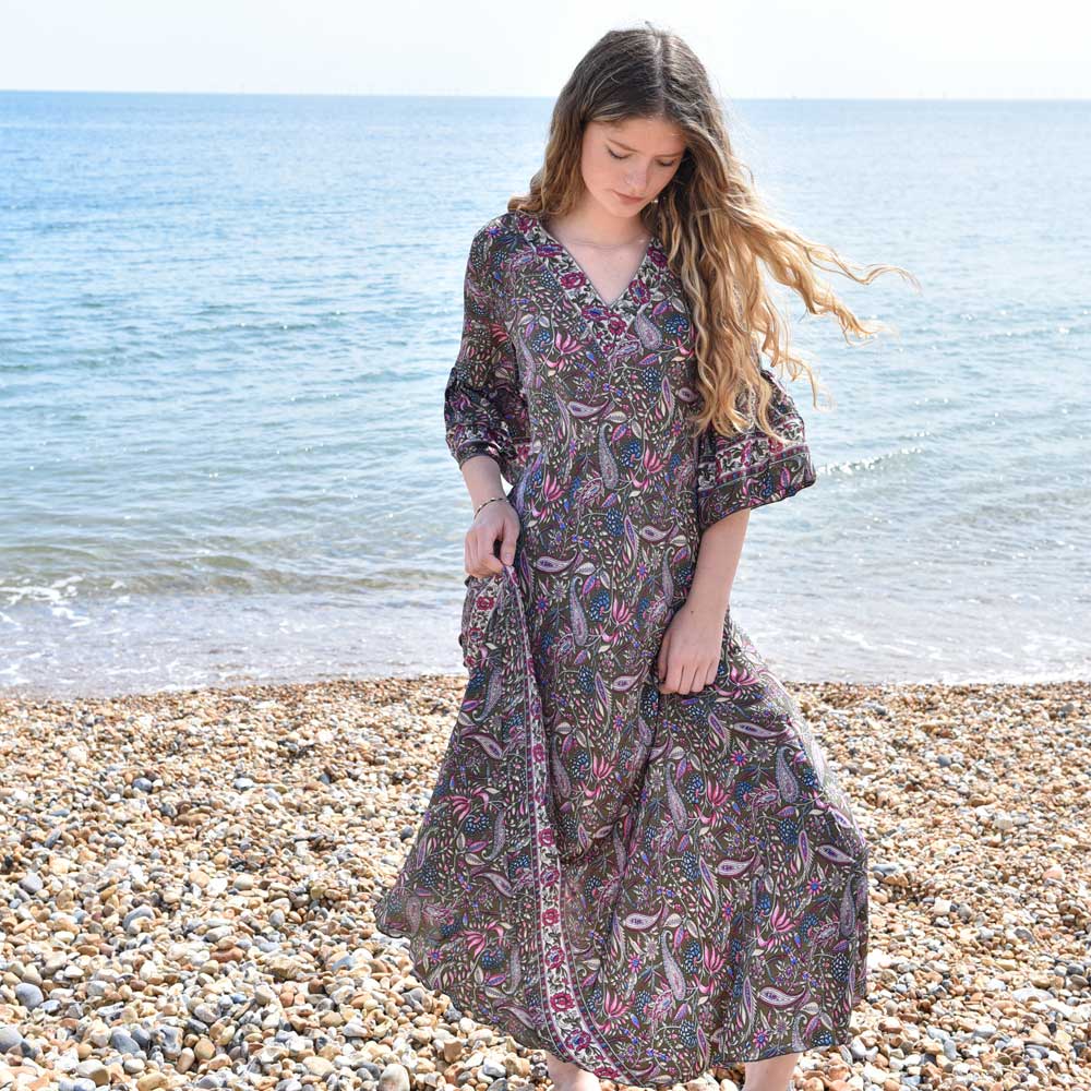 Marea Cream Paisley Print Long Sleeve Maxi Dress – Beginning