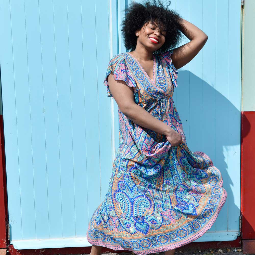 ‘Aurora’ Vibrant Paisley Print Cross-Over Viscose Dress