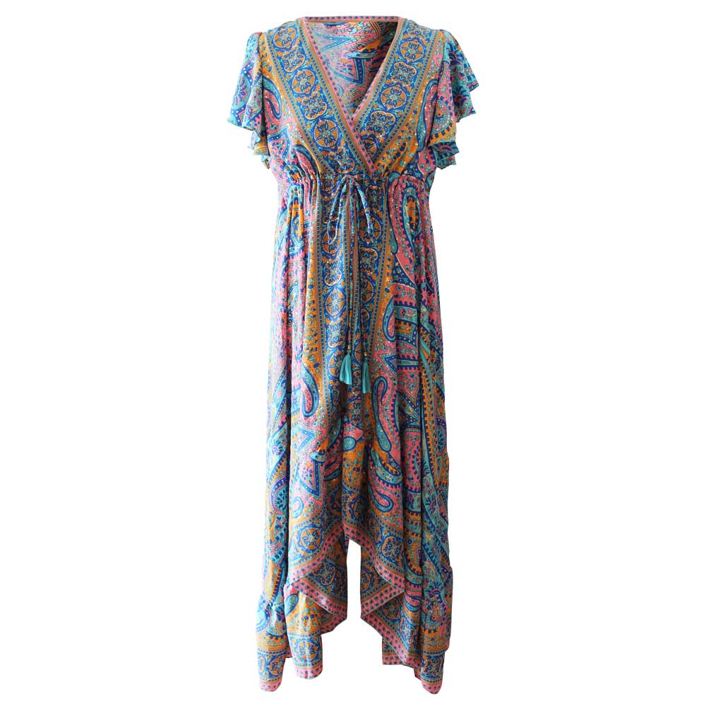 ‘Aurora’ Vibrant Paisley Print Cross-Over Viscose Dress