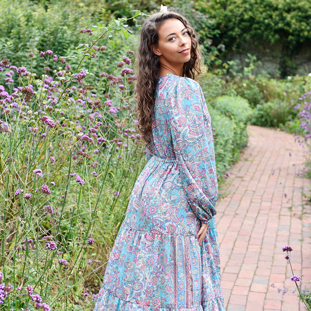 Demi - Pink, Blue, Mint & Gold Paisley Dress