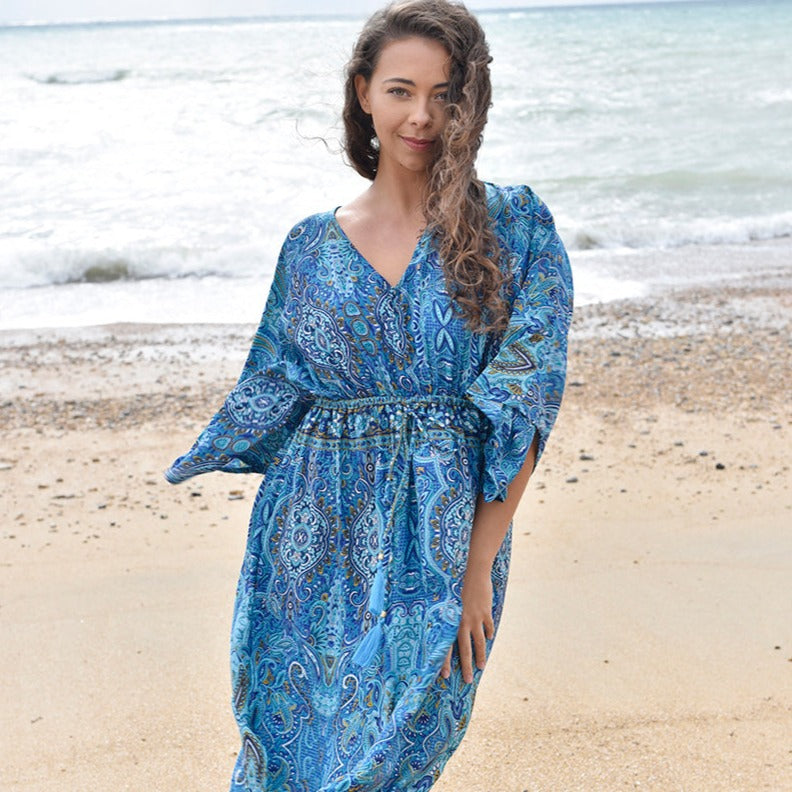 Alanna - Blue Paisley Dress With Tassels