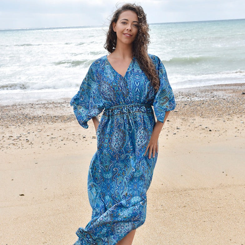 Alanna - Blue Paisley Dress With Tassels