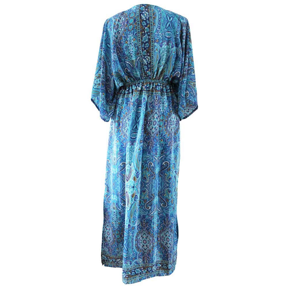Alanna - Blue Paisley Dress With Tassels Back View