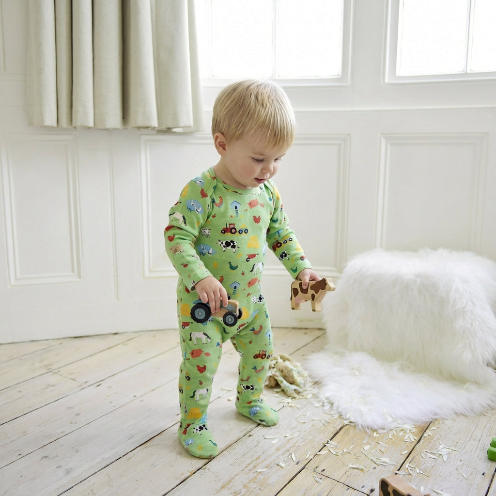 Farmyard Print Jumpsuit With Feet