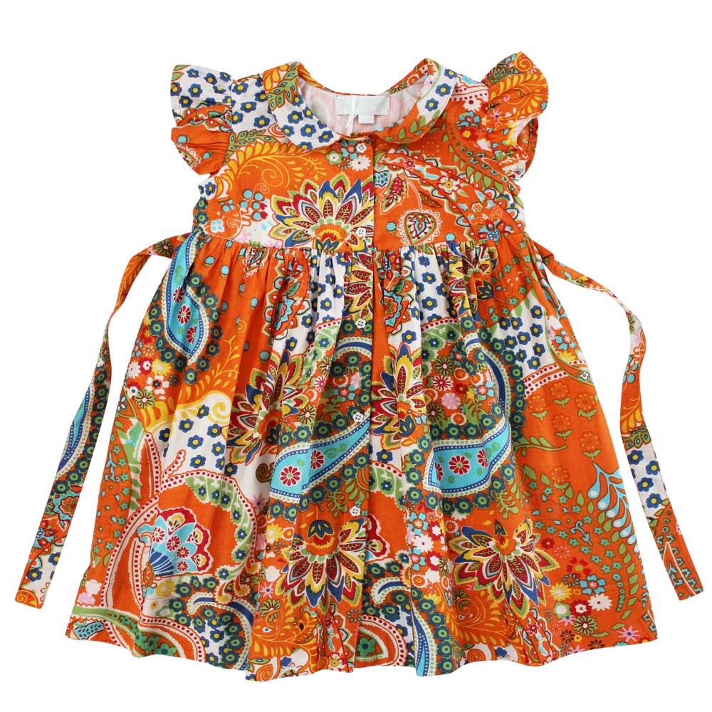 Orange Paisley Button Down Dress With Peter Pan Collar