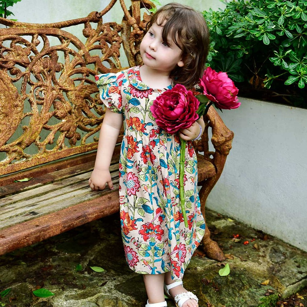 Floral Garden Button Down Dress With Peter Pan Collar