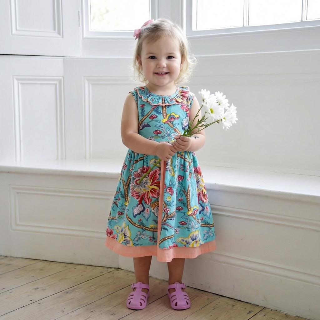 Blaues Orchideen-Latzkleid