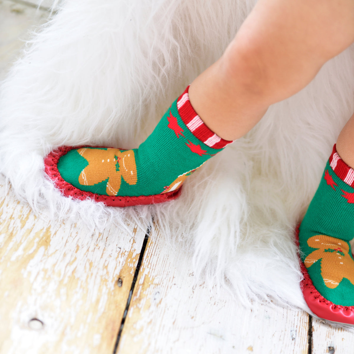 Gingerbread Man Knitted Moccasin Slippers