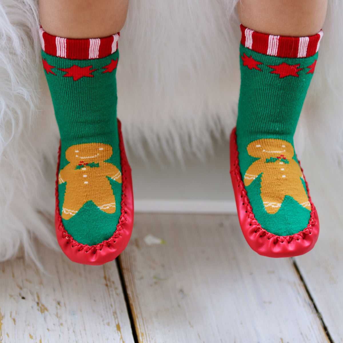 Gingerbread Man Knitted Moccasin Slippers