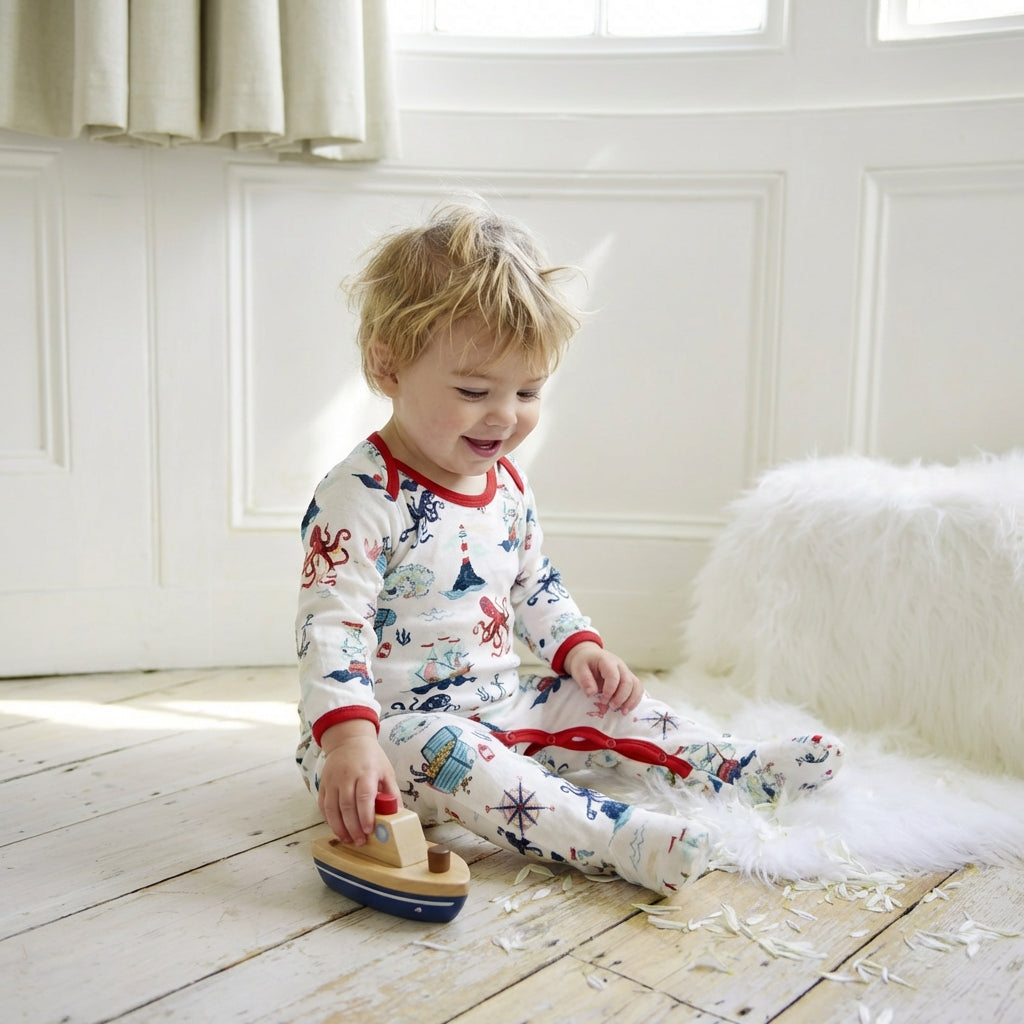 High Sea Print Jumpsuit With Feet