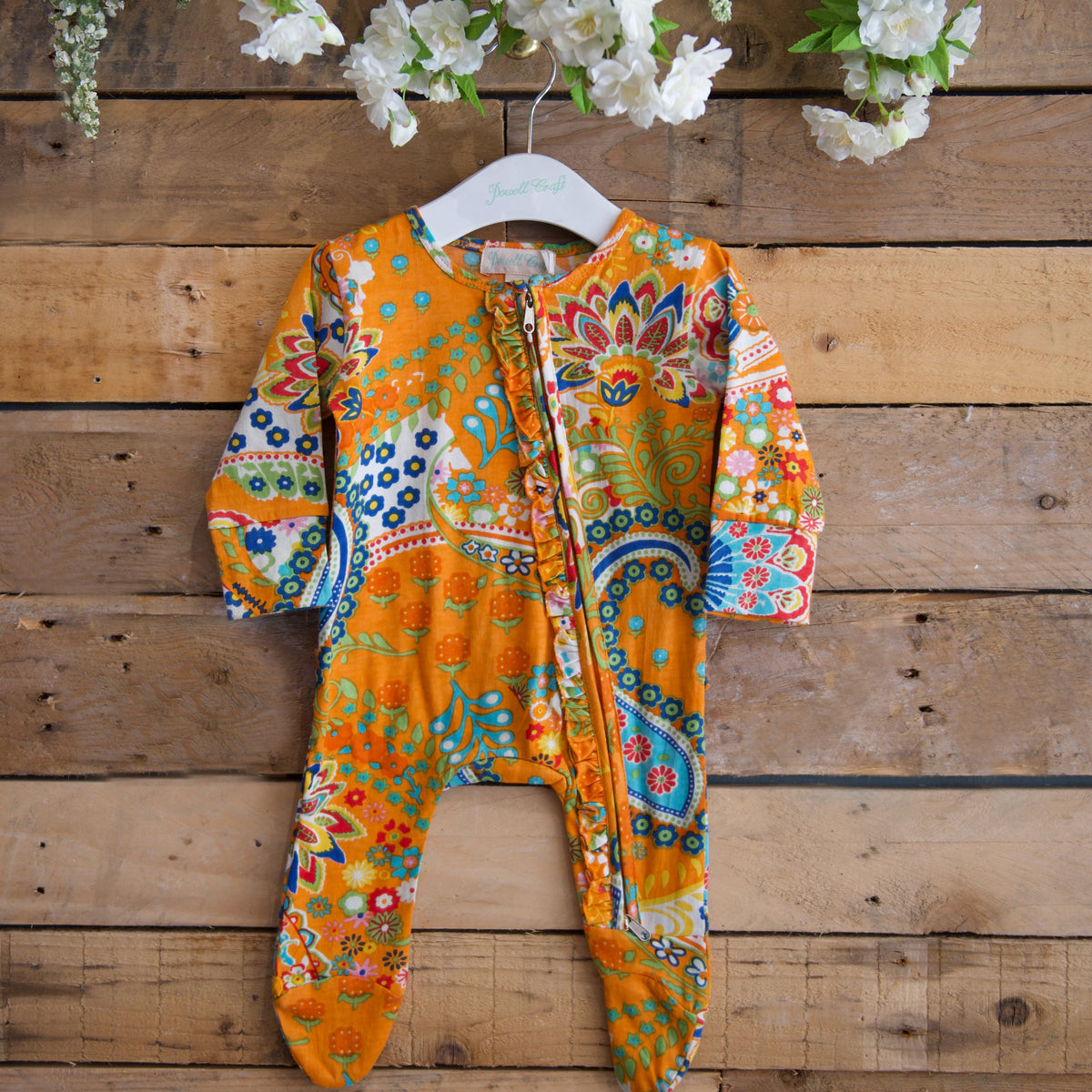 Orange Paisley Jumpsuit With Zip
