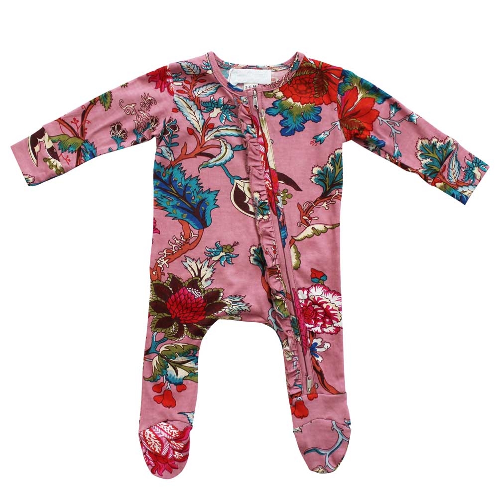 Dusky Pink Exotic Flower Jumpsuit With Zip