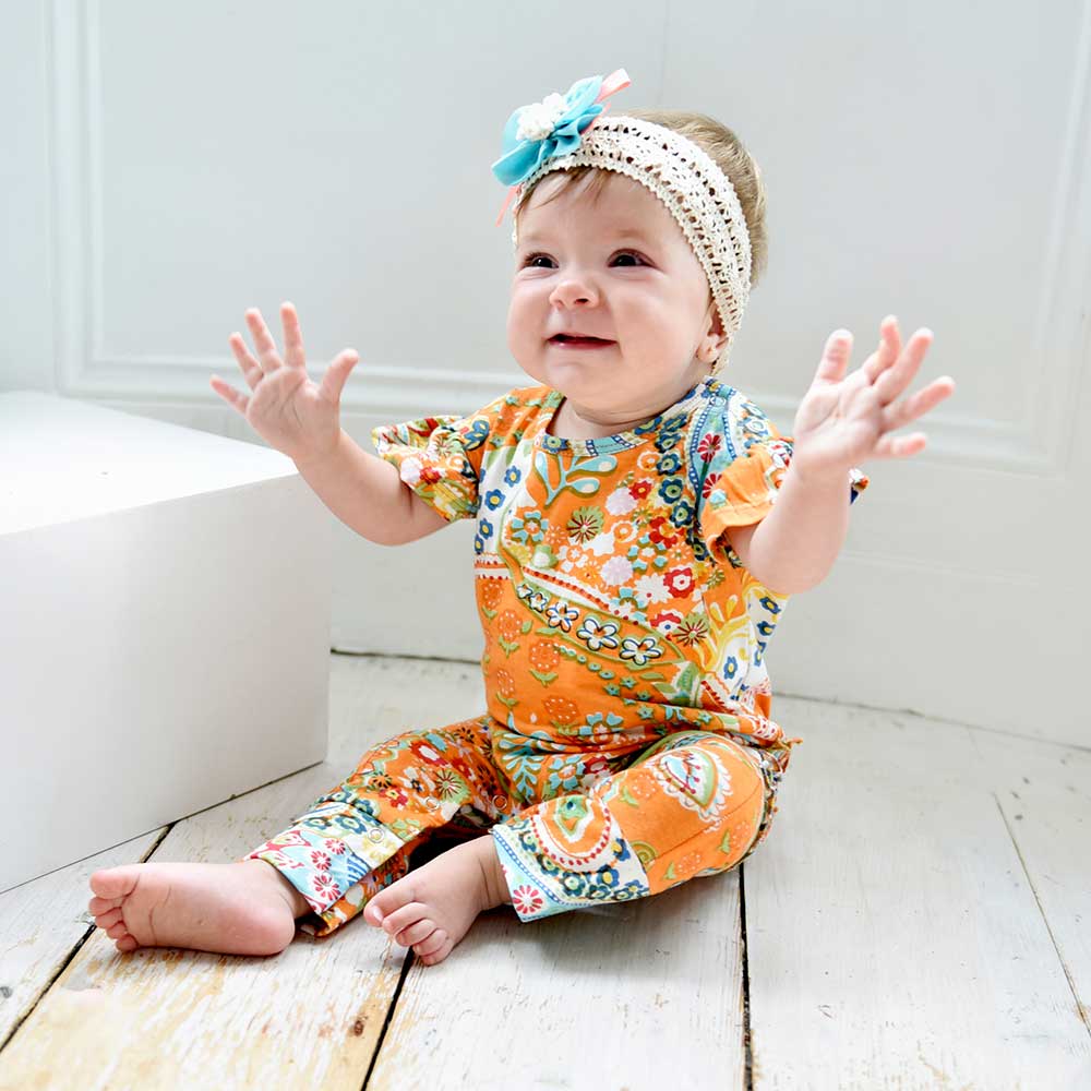 Orange Paisley Short Sleeve Jumpsuit