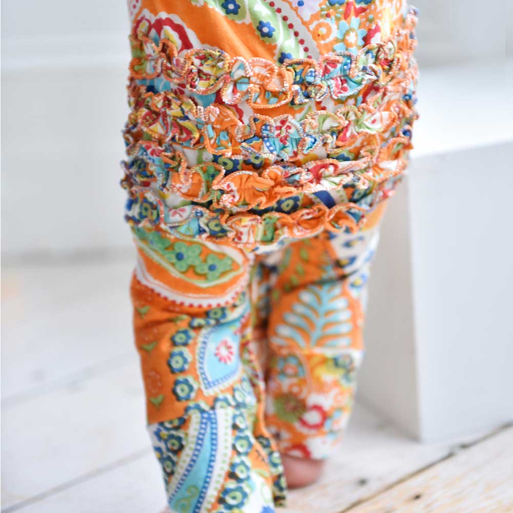 Orange Paisley Short Sleeve Jumpsuit Bottom Detail