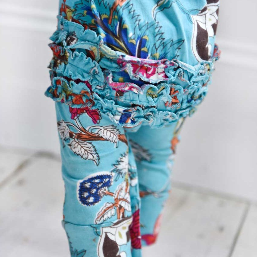 Teal Exotic Flower Short Sleeve Jumpsuit