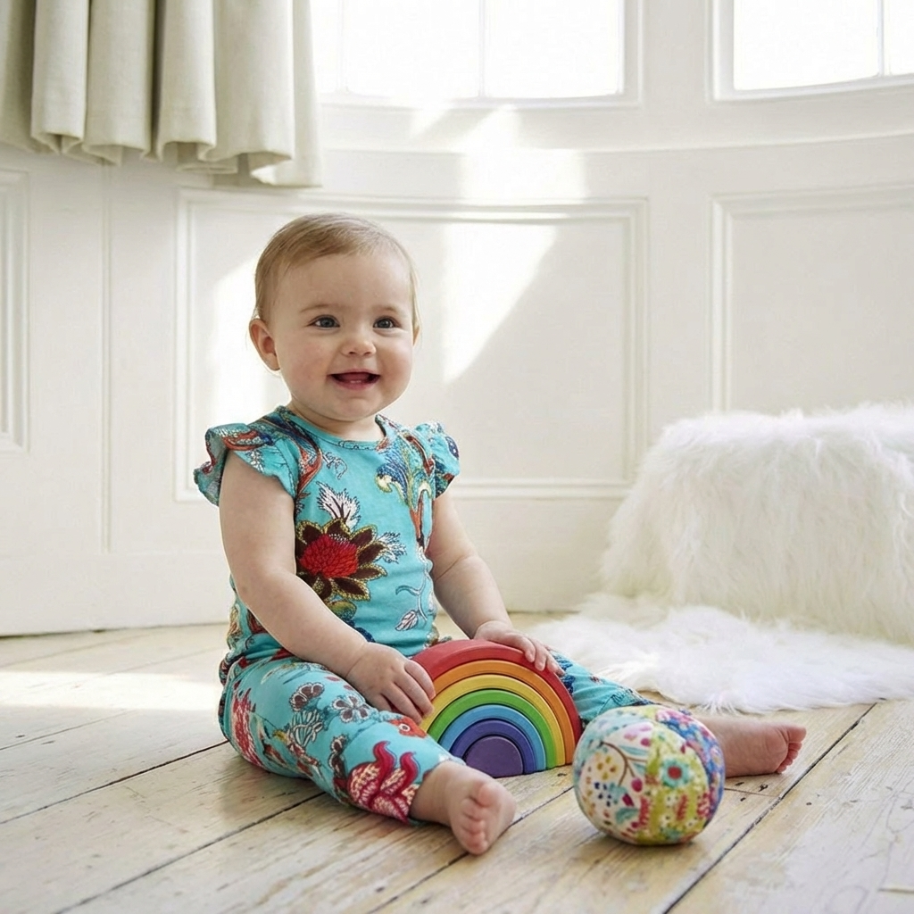 Teal Exotic Flower Short Sleeve Jumpsuit