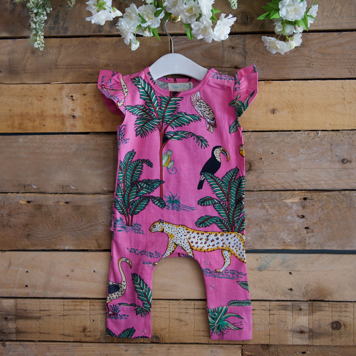 Pink Safari Short Sleeve Jumpsuit