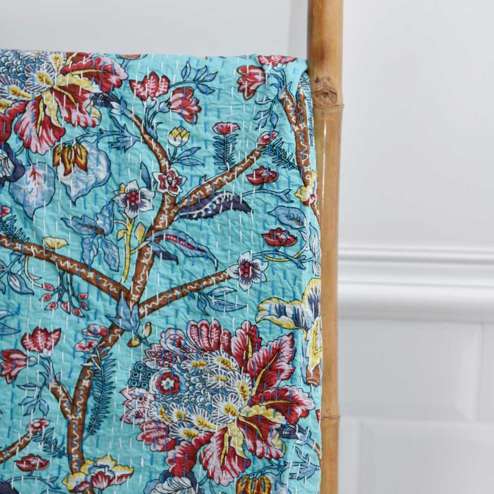 Blue Orchid Kantha Throw