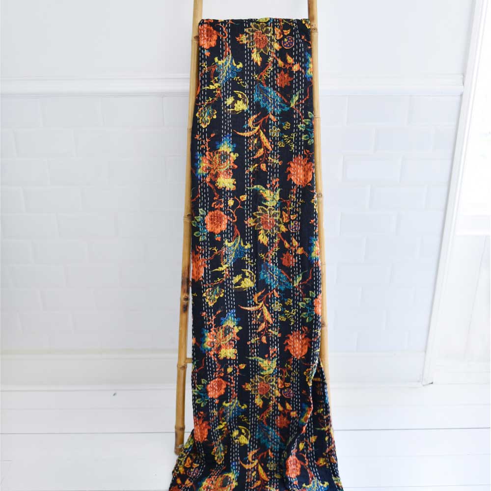 Burnt Orange Cotton Kantha Throw