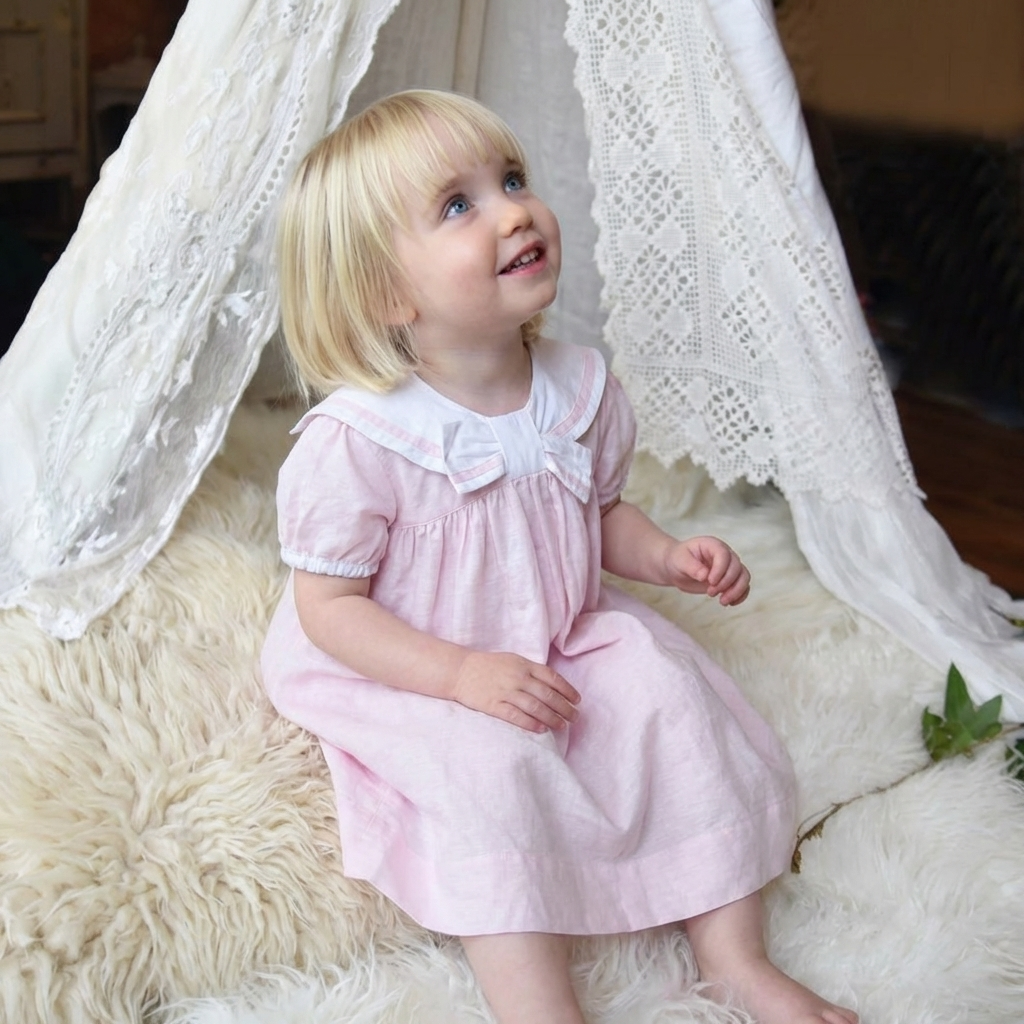 Rosa Leinen-Matrosenkleid