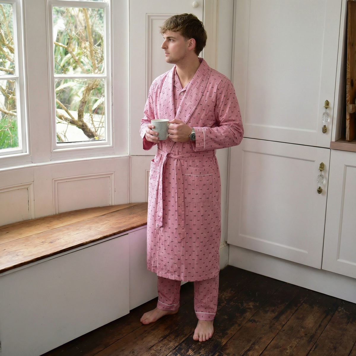 Men’s Red Stripe With Blue Fleck Dressing Gown