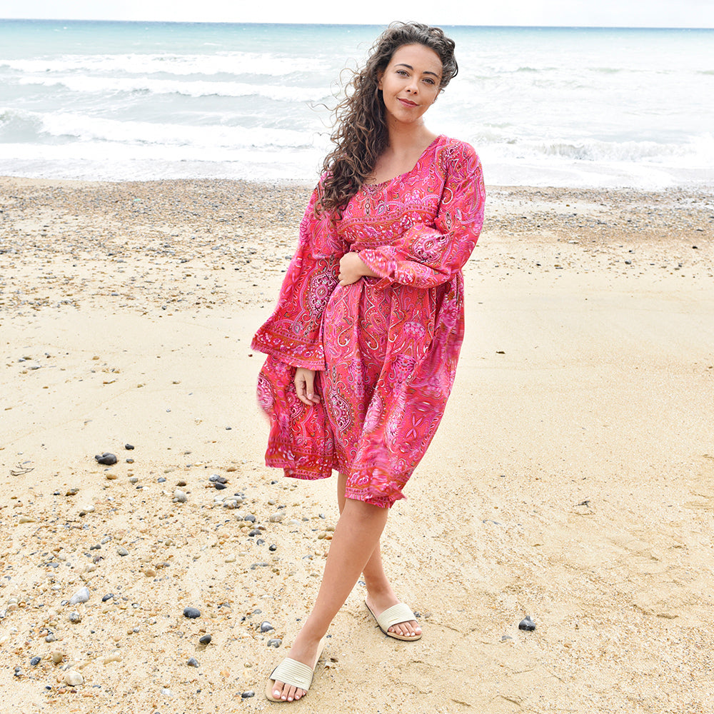 Phoebe - Red & Pink Paisley Baby Doll Dress