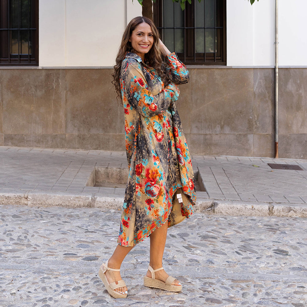 Luna - Colourful Floral Shirt Dress
