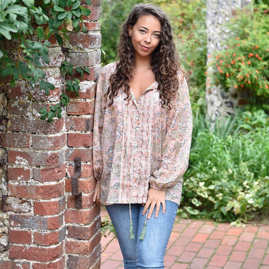 Peach & Green Button Down Shirt
