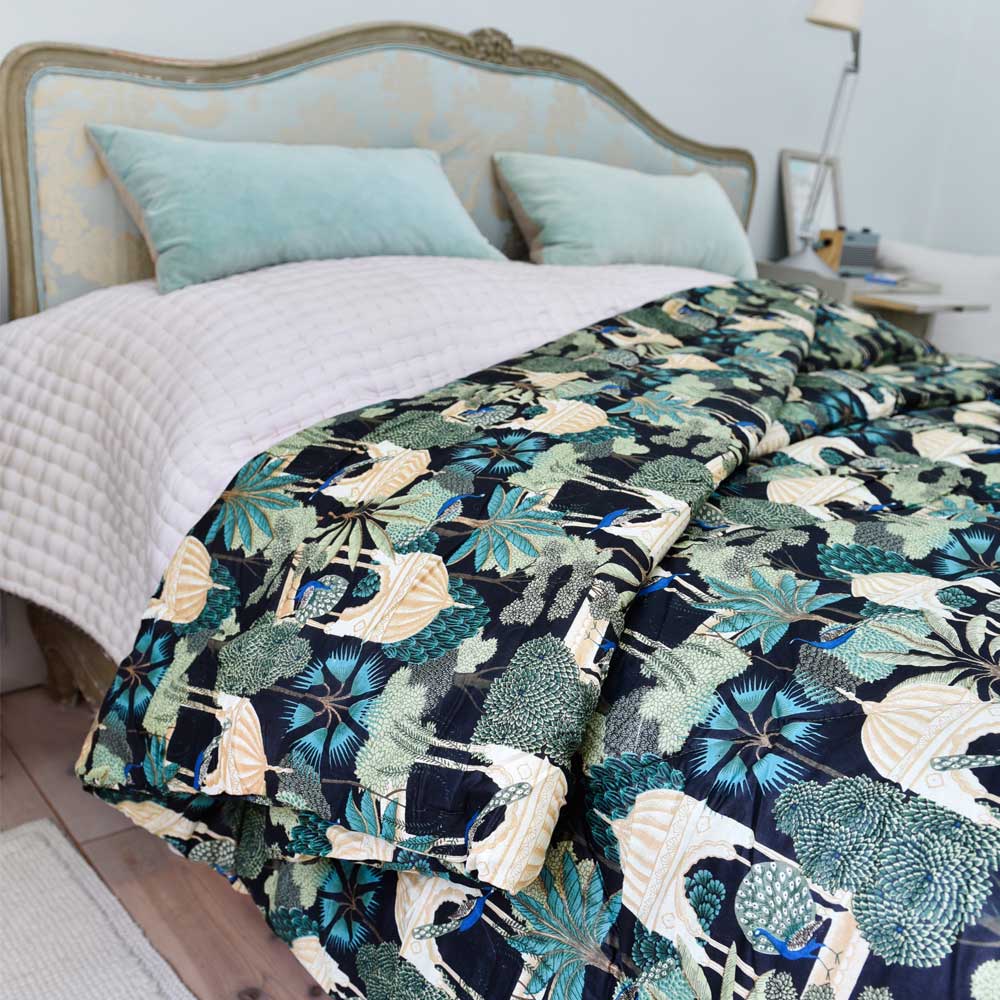 Pagoda Garden Cotton Quilt/Throw