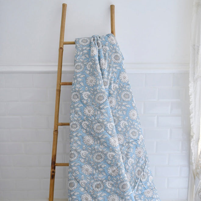 Cornflower Blue Floral Quilt/Throw