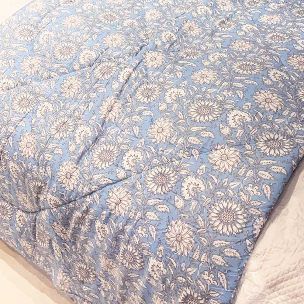 Cornflower Blue Floral Quilt/Throw