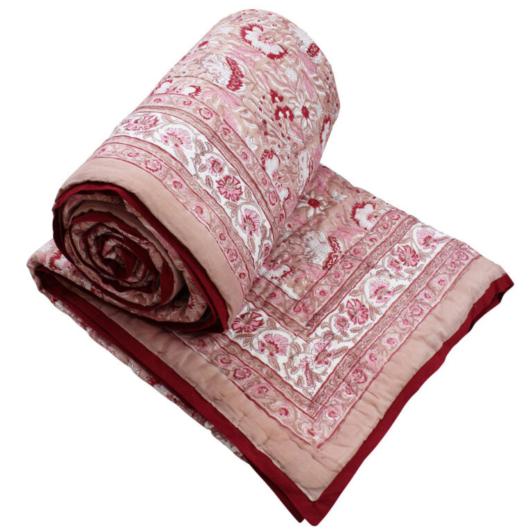 Blush, Pink & Red Floral Print Quilt/Throw Reversible