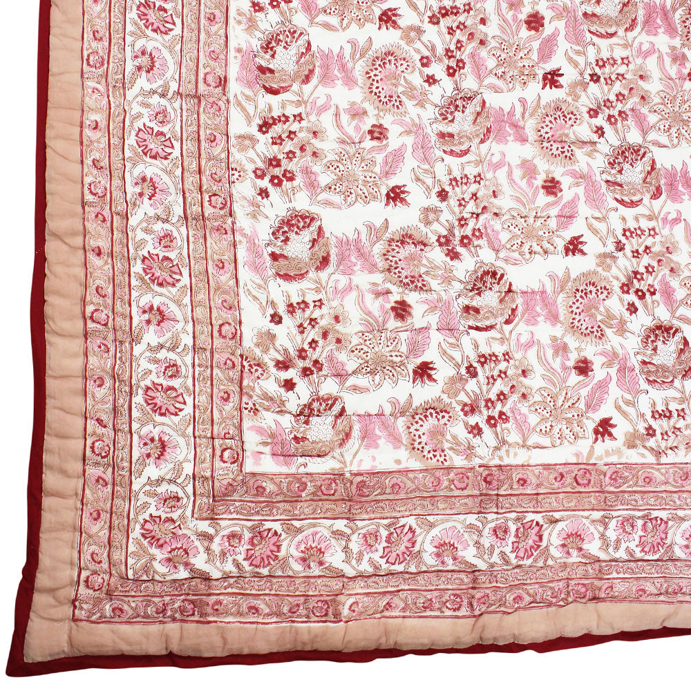 Blush, Pink & Red Floral Print Quilt/Throw Reversible
