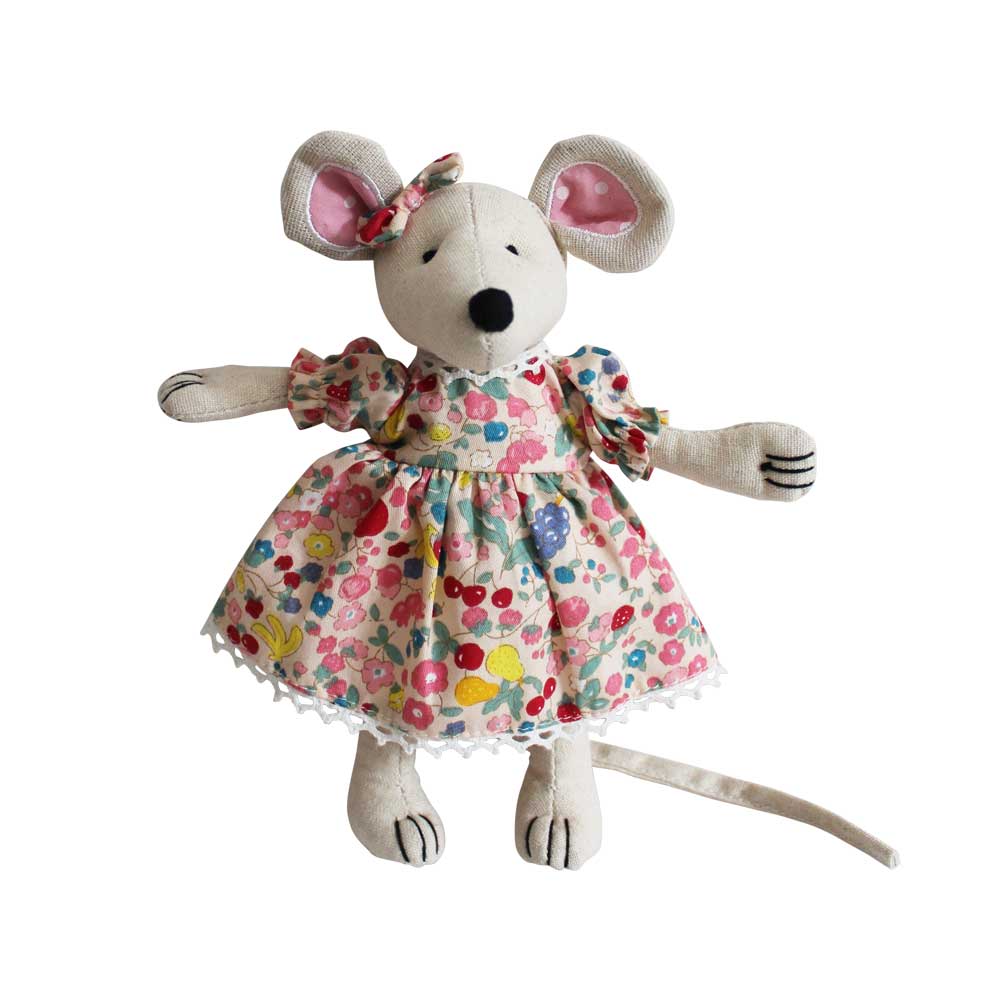 Cute Cotton Mouse With Floral Fruit Print Dress