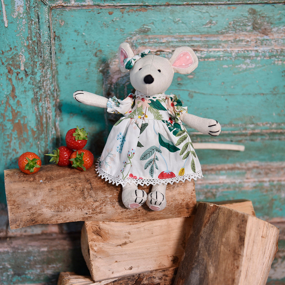 Cute Cotton Mouse With White Berry Dress