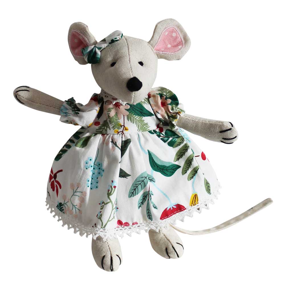 Cute Cotton Mouse With White Berry Dress